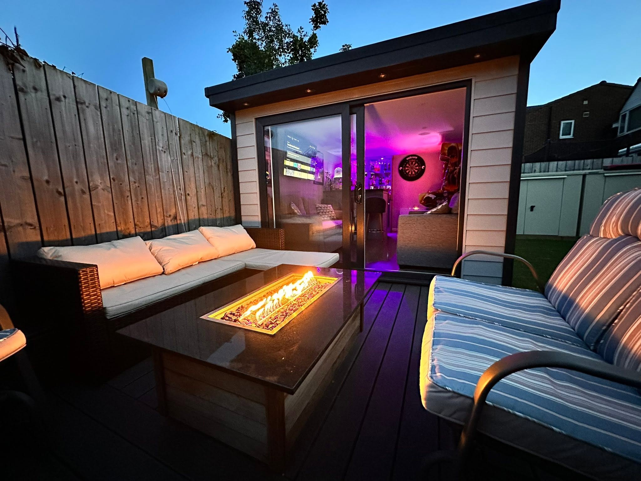 Decked outdoor living area with clean edge detailing
